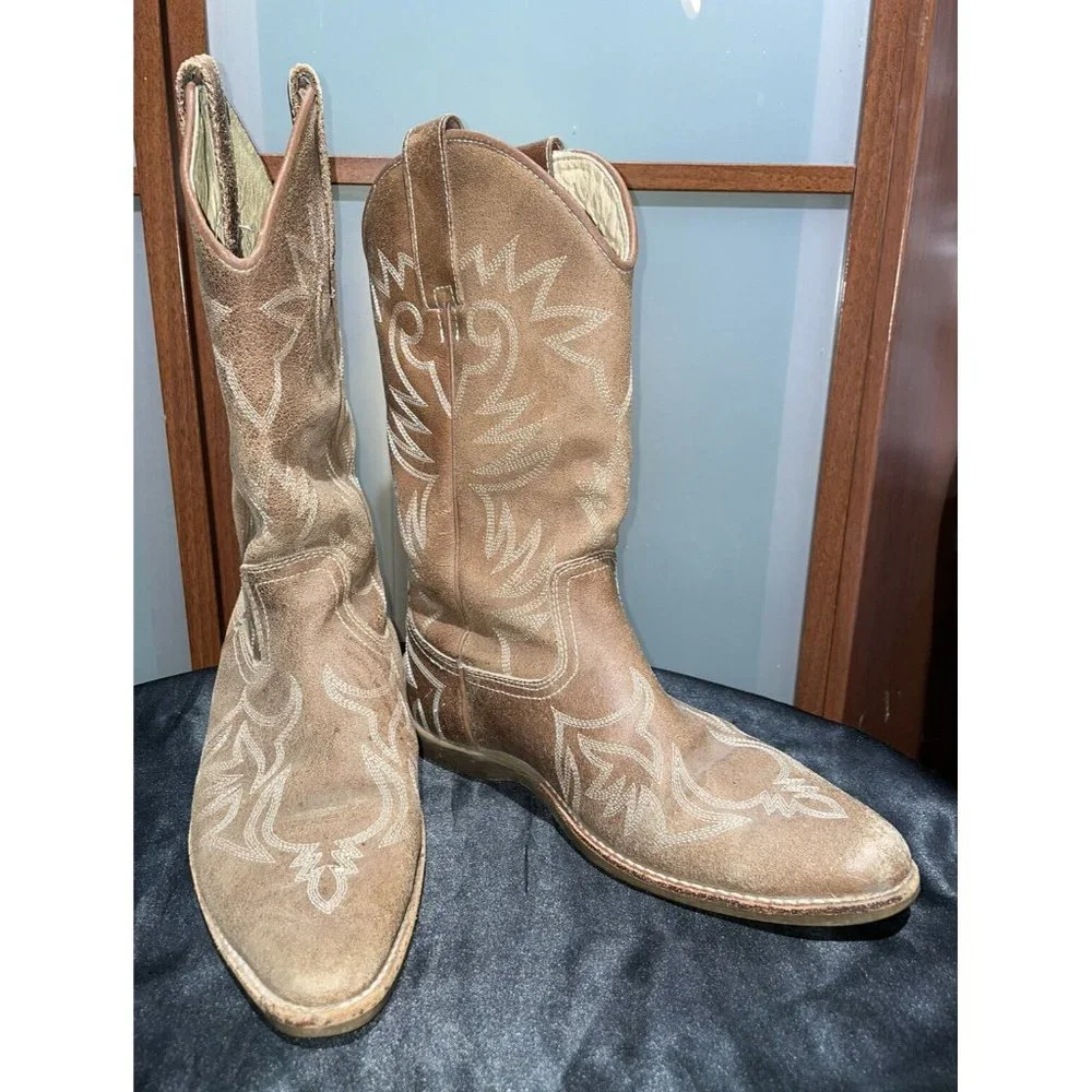 Roper Womens Brown Leather Oil Slip Resistant Rubber Sole Cowboy Boots Size 7.5 - Picture 1 of 11